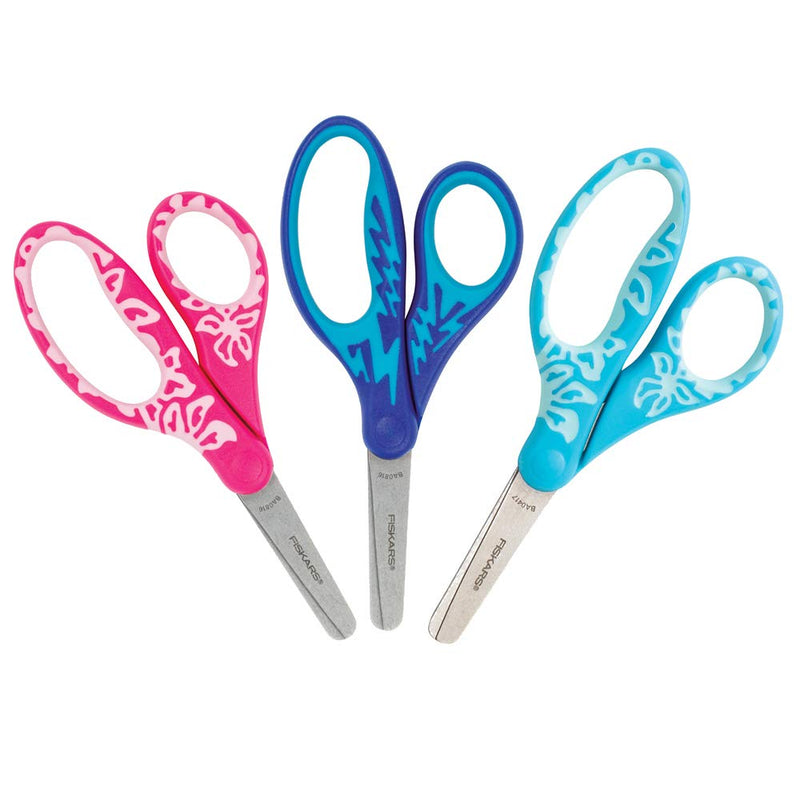  [AUSTRALIA] - Fiskars 194230 Back to School Supplies, Kids Scissors Softgrip Blunt-tip, 5 Inch, 3 Pack, Floral/Lighting Blue/Pink