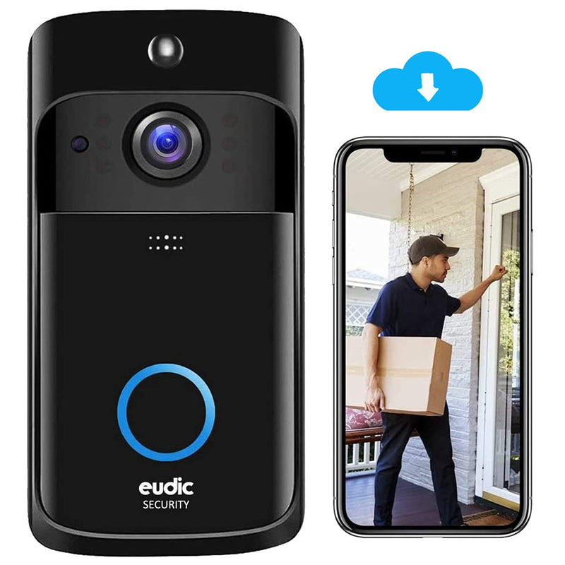  [AUSTRALIA] - Video Doorbell Camera Wireless WiFi [2021 Upgrade] IP5 Waterproof HD WiFi Security Camera Real-Time Video for iOS & Android Phone Night Light Black