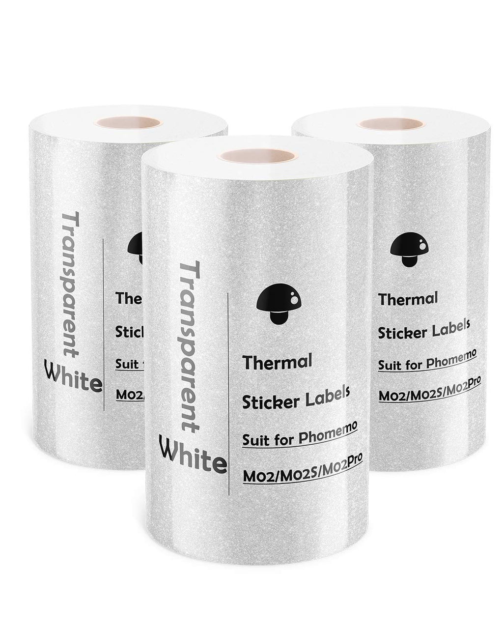 [AUSTRALIA] - Phomemo Printer Paper- Adhesive Transparent White Thermal Sticker Labels, for Phomemo M02/M02 Pro/M02S/M03 Pocket Bluetooth Thermal Printer, 50mm x 3.5m, 3 Rolls Tags