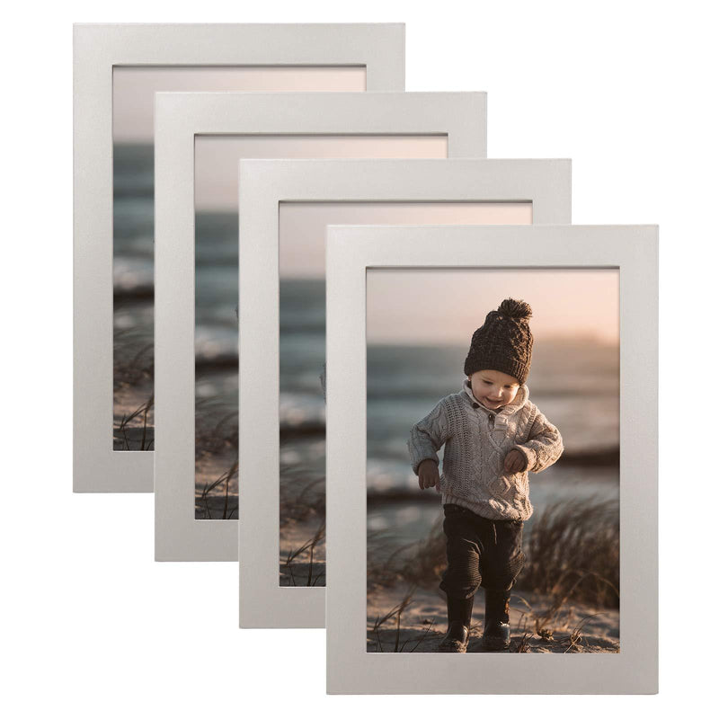  [AUSTRALIA] - KINLINK 4x6 Picture Frames Silver - Nickel Wood Frames with HD Plexiglass for Pictures 4x6 Without Mat, Tabletop and Wall Mounting Display, Set of 4