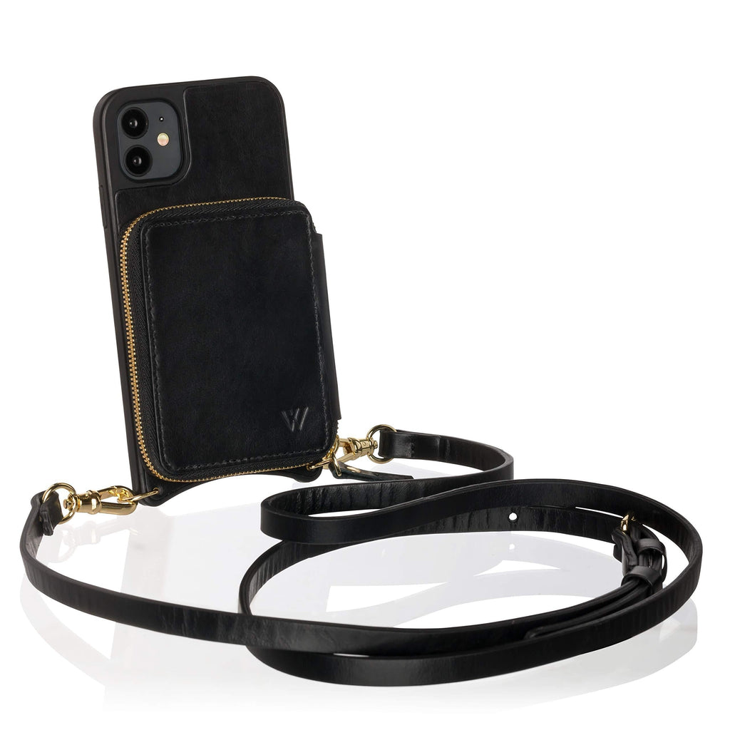  [AUSTRALIA] - Wilken iPhone Crossbody Purse Case with Lanyard | Leather Black 11 Pro