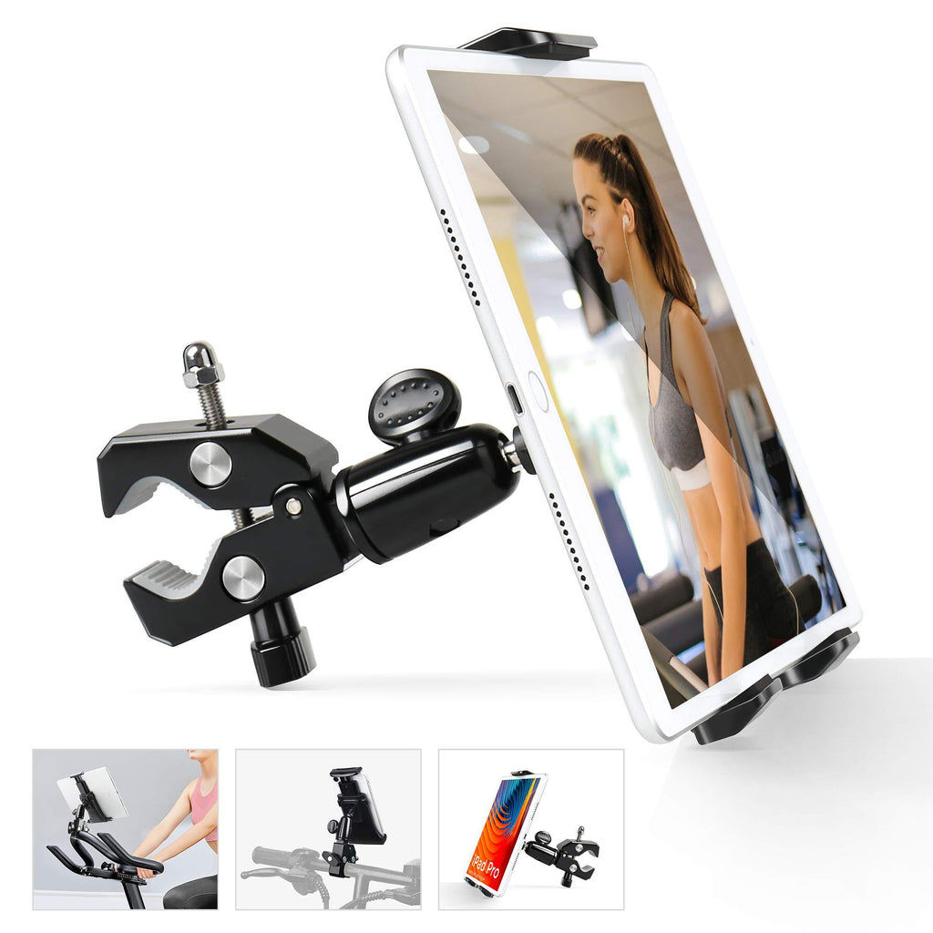  [AUSTRALIA] - Elitehood iPad Mount, iPad Holder for Exercise Bike & Treadmill Tablet Holder for iPad, iPad Air, Mini, iPad Pro 11/10.5/9.7, iPhone and 4-12’’ Tablet & Smartphone, Handlebar Diameter: ⌀ 0.7 - 1.5"