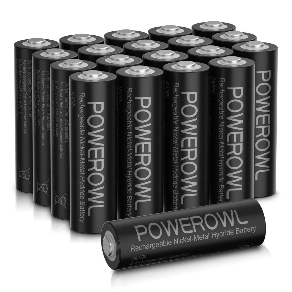 POWEROWL Rechargeable AA Batteries 2800mAh, Wide Temperature Range Battery, Excellent Performance for Solar Garden Lights, Battery String Lights, Outdoor Devices - Recharge Universal (20 Count) - LeoForward Australia