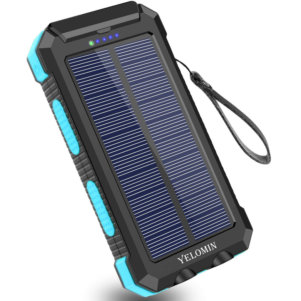 Solar Charger 30000mAh,YELOMIN Portable Outdoor Solar Power Bank with Type-C Input Port Dual Flashlights & USB Outputs External Backup Battery Pack for Cellphones,Tablets and More(Blue) Blue - LeoForward Australia
