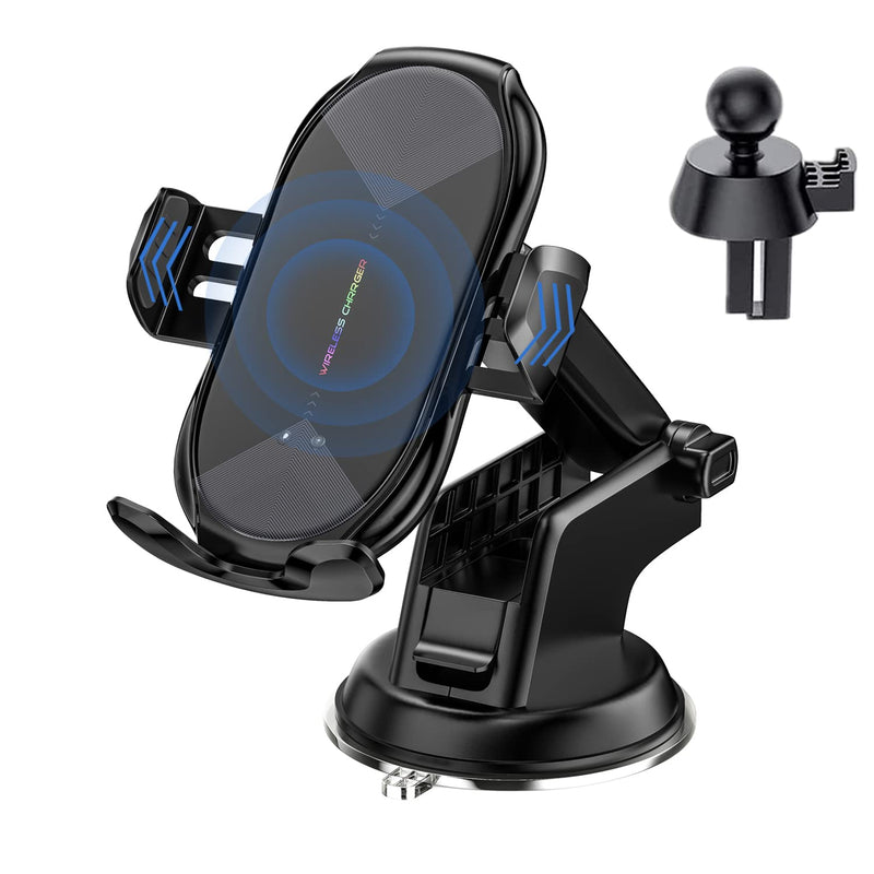  [AUSTRALIA] - YITUMU Wireless Car Charger,15W Qi Fast Charging Auto-Clamping Car Phone Holder, Air Vent Windshield Dashboard Car Phone Mount,Long Arm Suction Cup Phone Holder for iPhone Samsung LG Black-2