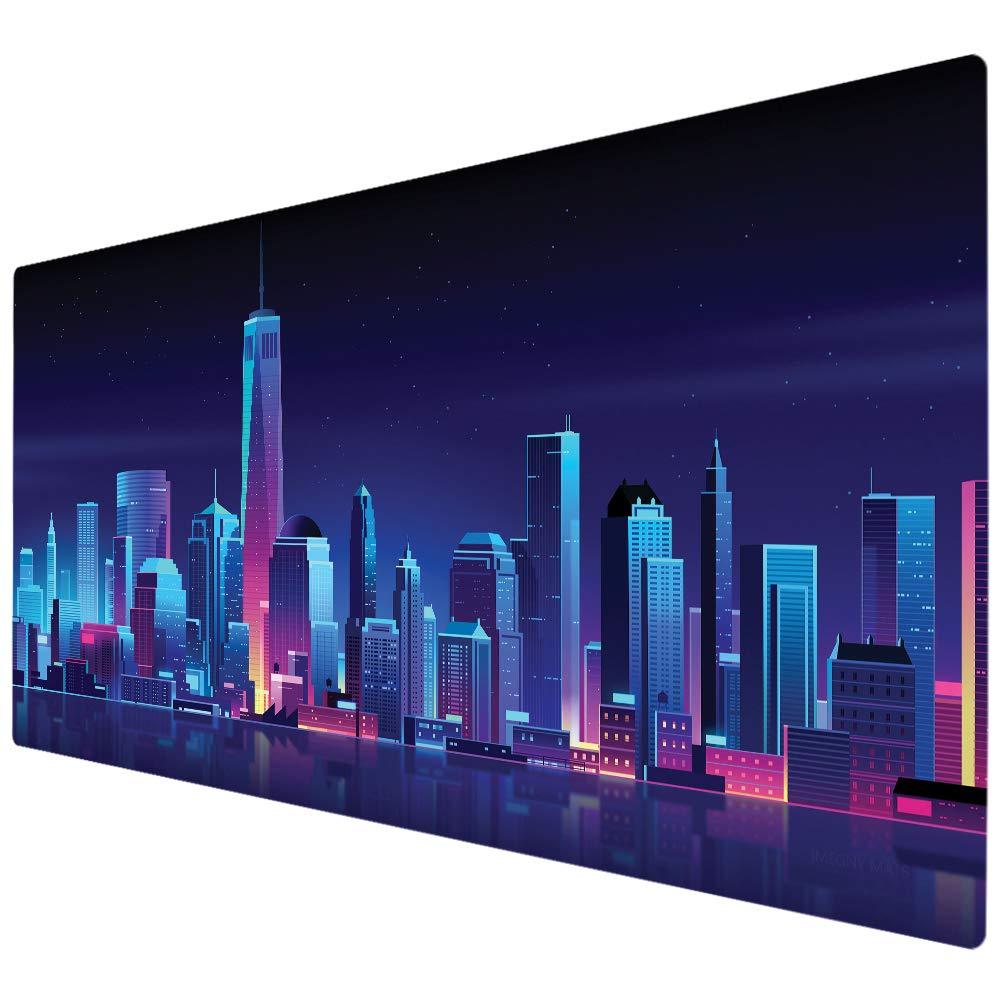 Imegny Large Gaming Mouse Pad, Extended XXL Desk Pad & Non-Slip Rubber Mat for Mice and Keyboard with Stitched Edges （90x40 citynight033） 90x40 citynight033 - LeoForward Australia