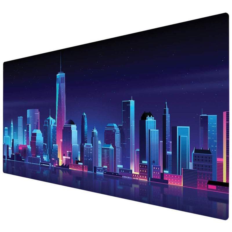 Imegny Large Gaming Mouse Pad, Extended XXL Desk Pad & Non-Slip Rubber Mat for Mice and Keyboard with Stitched Edges （90x40 citynight033） 90x40 citynight033 - LeoForward Australia