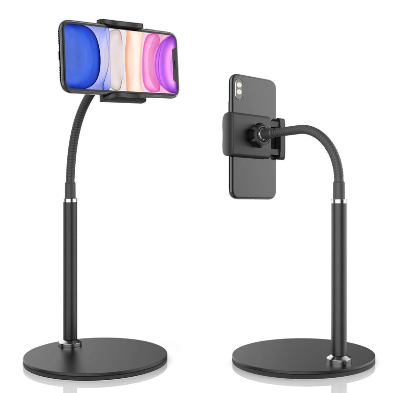 Cell Phone Stand, Adjustable Height & Angle Phone Holder Gooseneck Flexible Arm Universal Phone Stand for Desk, Aluminum Alloy Desktop Cell Phone Holder Compatible with 3.5"-6.5" Device (Black) Black - LeoForward Australia
