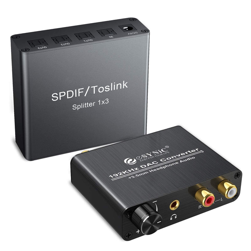  [AUSTRALIA] - eSynic 1X3 Optical Audio Splitter Bundle with 192Khz Digital to Analog Converter (with Volume Adjusting Knob)