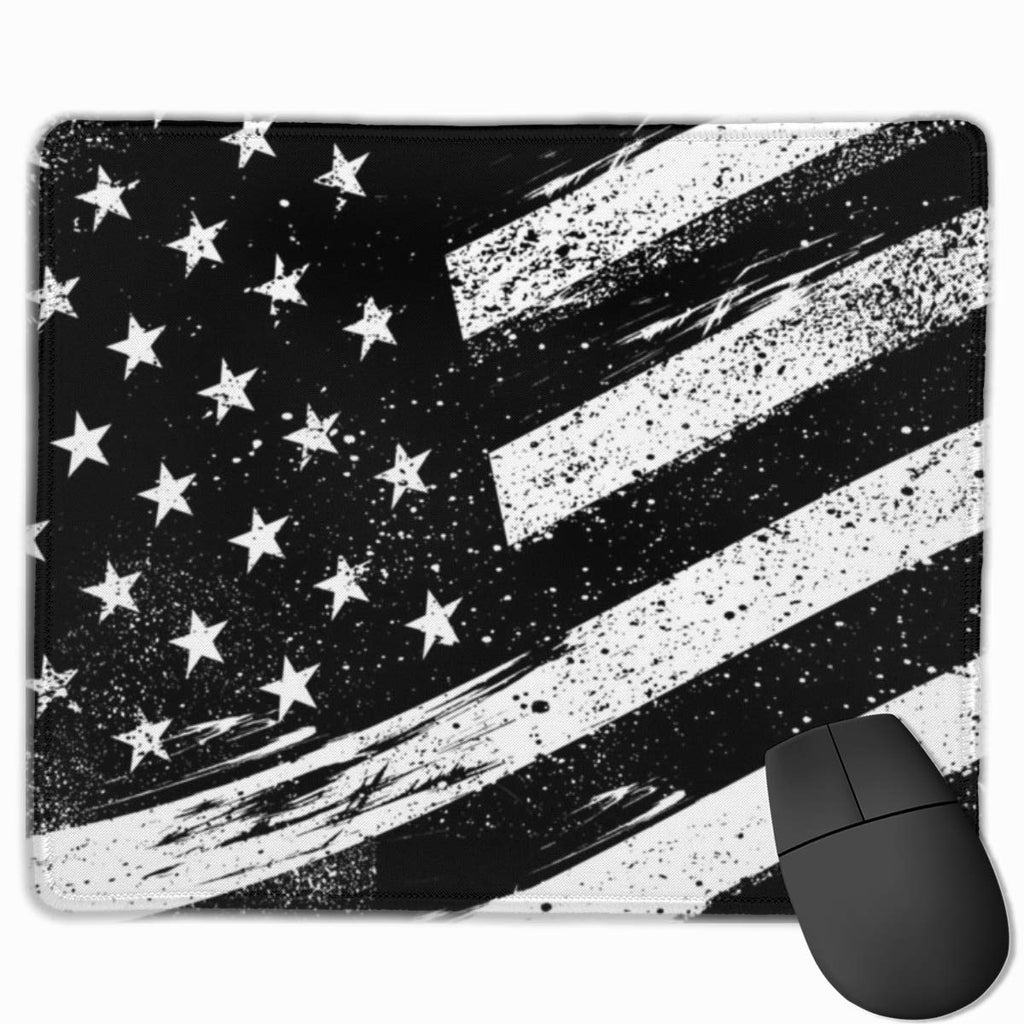Vintage American Flag Star Striped Black White Gaming Mouse Pad Non-Slip with Stitched Edge Rubber Base for Laptop Work and Home 11.8x9.8 in Vintage American Flag Star Striped Black White The Mouse Pad - LeoForward Australia