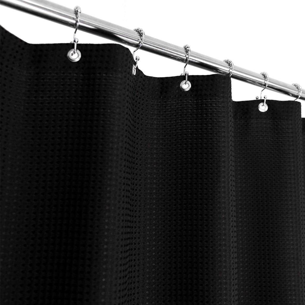 Stall Shower Curtain Fabric 36 x 72 Inch, Waffle Weave, Hotel Luxury Spa, 230 GSM Heavy Duty, Water Repellent, Black Pique Pattern Decorative Bathroom Curtain 36Wx72L(Stall) - LeoForward Australia