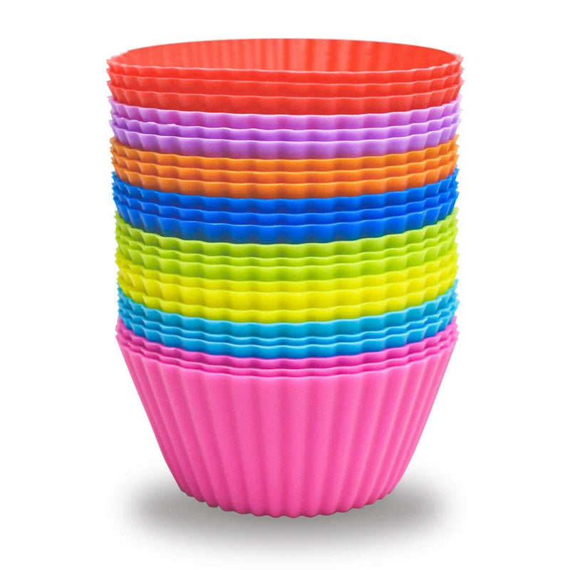  [AUSTRALIA] - 24 Pack Silicone Baking Cups Reusable Muffin Liners Non-Stick Cup Cake Molds Set Cupcake Silicone Liner Standard Size Silicone Cupcake Holder Reusable Cupcake Liners Christmas Gift (8 Rainbow Colors)