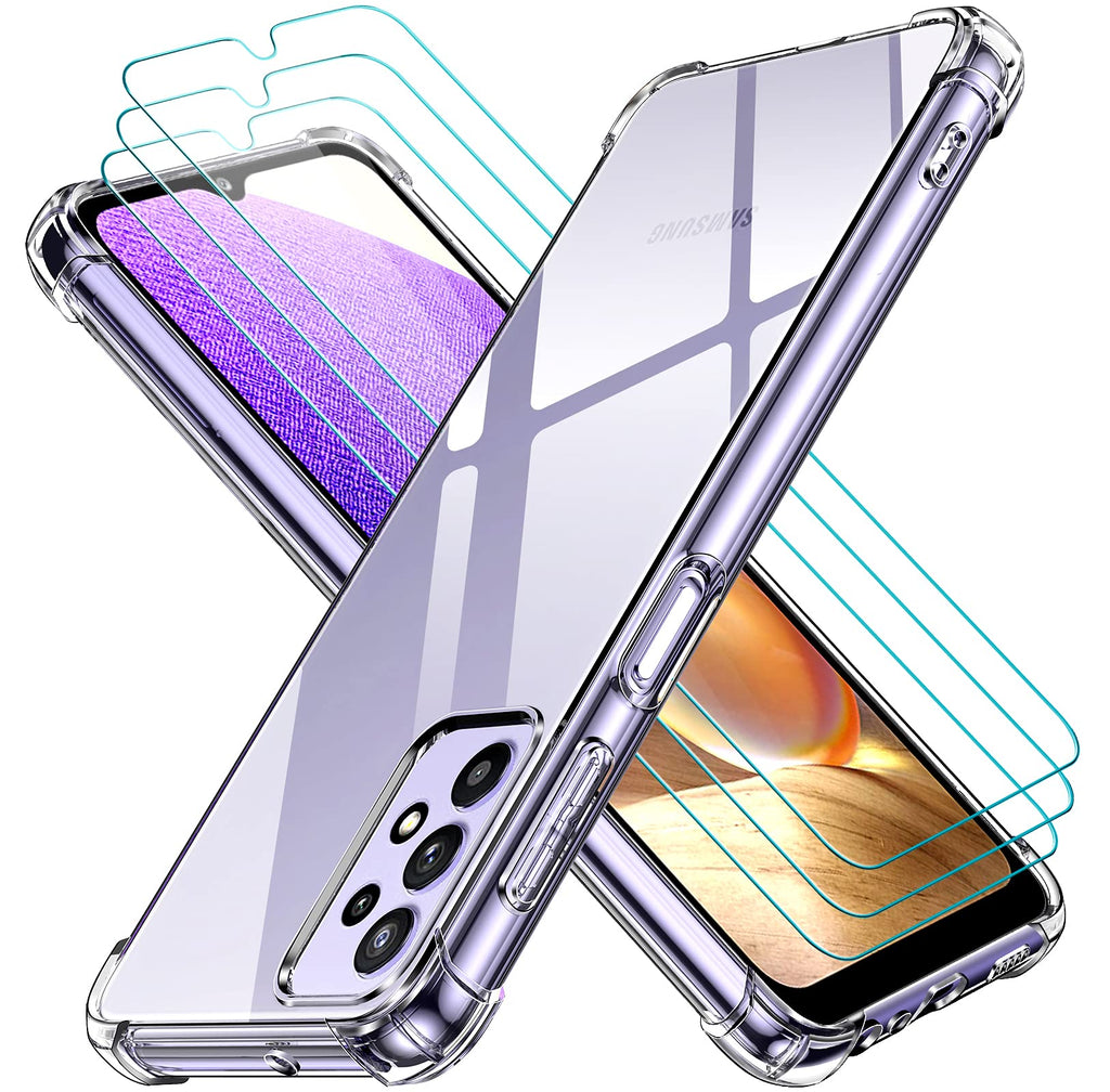  [AUSTRALIA] - iVoler Case for Samsung Galaxy A32 5G 6.5" with [3 Pack Tempered Glass Screen Protector] Clear Slim Soft TPU Silicone Protective Shockproof Phone Case for Samsung Galaxy A32 5G- Crystal Clear