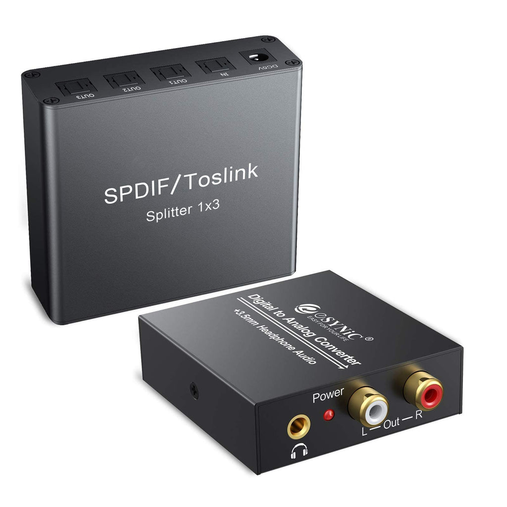  [AUSTRALIA] - eSynic 1X3 Optical Audio Splitter Bundle with Digital to Analog Converter