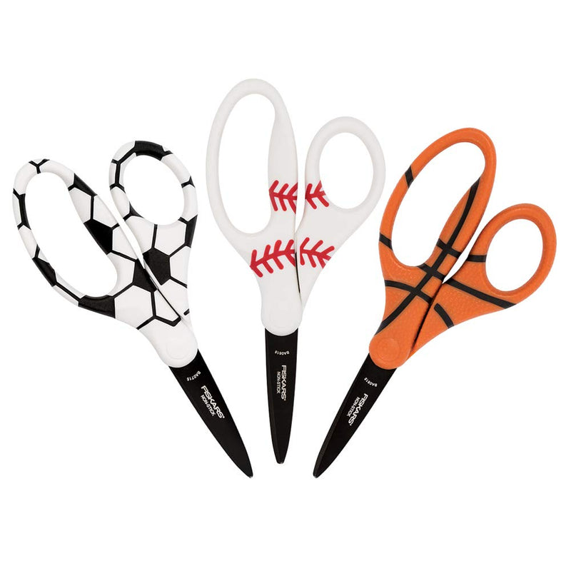  [AUSTRALIA] - Fiskars 134302-1024 Back to School Supplies Kids Scissors Non-Stick Sport MVP Pointed-tip, 5 Inch, Soccer/Baseball/Softball/Basketball