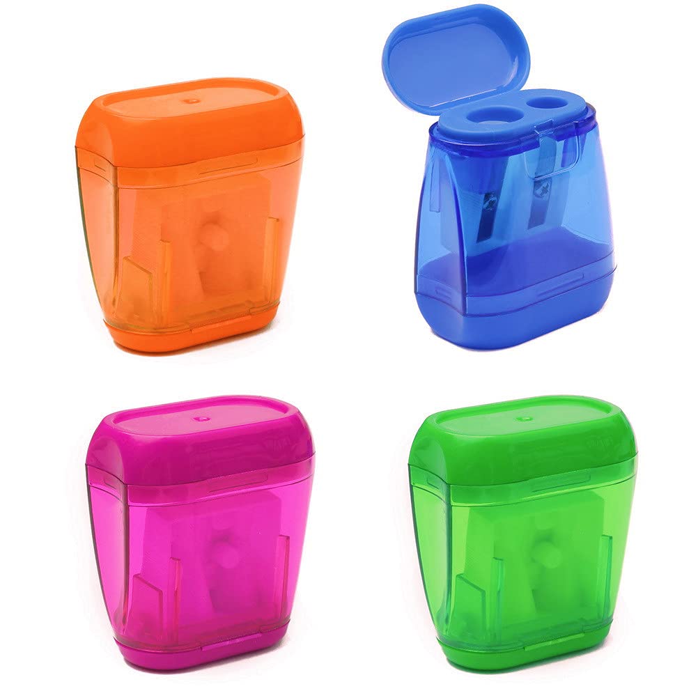  [AUSTRALIA] - Pencil Sharpeners, 4 Pcs Pencil Sharpener Manual Double Holes Pencil Sharpener with Lid Colored Pencil Sharpener for Kids, Portable Compact Pencil Sharpeners for School Office Home Art Supply