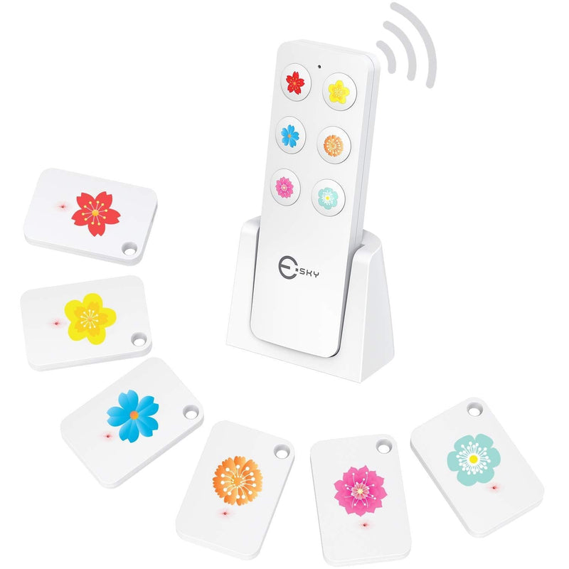  [AUSTRALIA] - Key Finder, Esky 80dB RF Item Locator with 100ft Working Range, Wallet Tracker with 6 Receivers Support Remote Control for Finding Pet, Key, Remote and Wallet, Batteries Included-White White