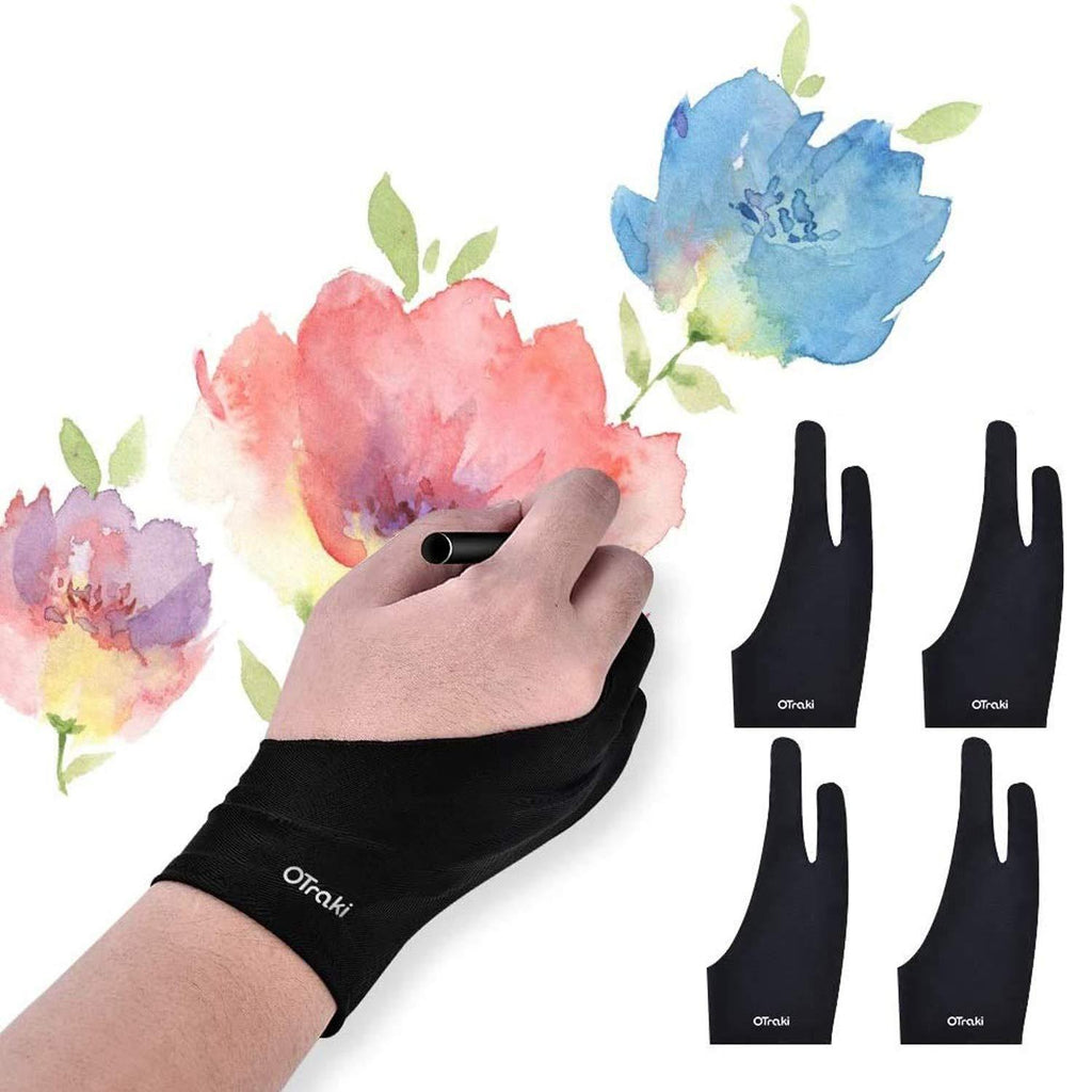 OTraki 4 Pack Artist Gloves Anti Smudge Two Fingers Drawing Gloves for Paper Sketching, Pad Monitor, Graphics Tablet, Universal for Left and Right Hand - 2.75x7.08 inch S Black - LeoForward Australia