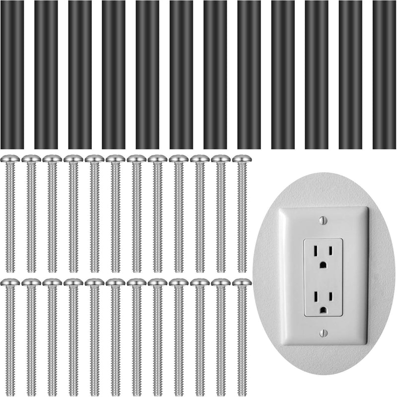  [AUSTRALIA] - 24 Pieces Electrical Backsplash Outlet Extender Kit Include 12 Pieces Switch and Receptacle Screw Round Straight Tube and 12 Pieces Long Electrical Outlet Screws for Fix Wonky and Sunken Outlets