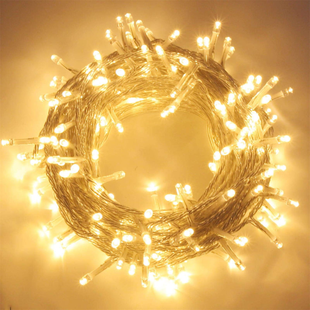  [AUSTRALIA] - FOAMICHI 150 LED Outdoor String Lights, Waterproof Extendable Twinkle Lights 8 Modes Fairy Lights Plug in, Christmas Lights for Outdoor Wedding Party Xmas Decor (Warm White) Clear Wire