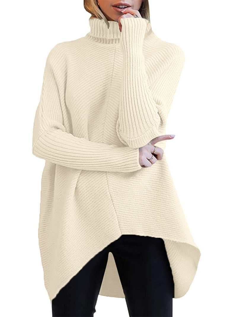 ANRABESS Womens Turtleneck Long Batwing Sleeve Asymmetric Hem Casual Pullover Sweater Knit Tops Apricot X-Small - LeoForward Australia