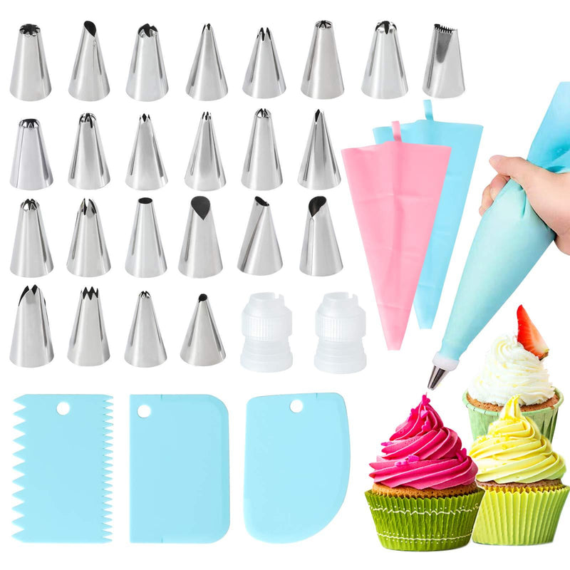  [AUSTRALIA] - 31pcs Frosting Tips and Bags, Frosting Bags Pastry tips, Pastry Bags Reusable With Tips, Piping Bags and Tips Set Cake Decorating Tips for frosting, Icing Decorating Tips Icing Piping Nozzles
