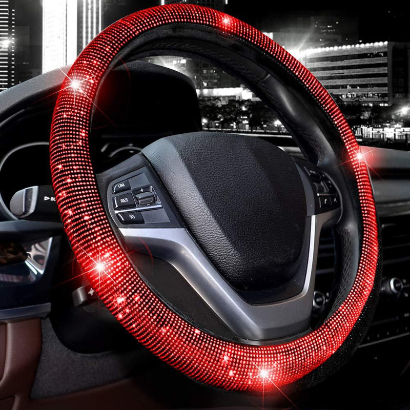 Valleycomfy Steering Wheel Cover for Women Bling Bling Crystal Diamond Sparkling Car SUV Wheel Protector Universal Fit 15 Inch (Black with Red Diamond,Standard Size(14" 1/2-15" 1/4)) Black with Red Diamond Standard Size(14"1/2-15"1/4) - LeoForward Australia