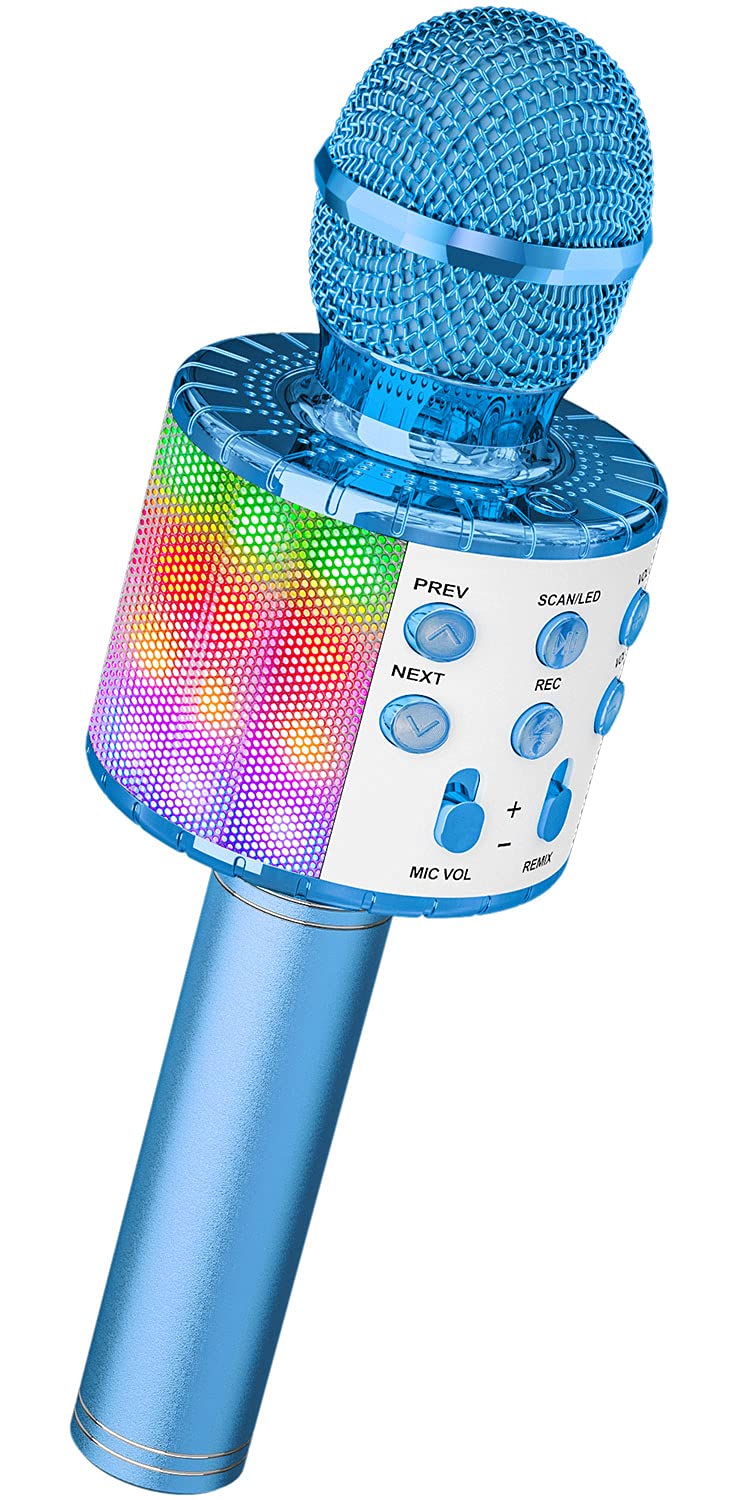 Karaoke Wireless Microphone, Ankuka 4 in 1 Handheld Bluetooth Karaoke Machine Speaker with LED Lights, Home KTV Player for Party/Kids Singing (Blue) Blue - LeoForward Australia