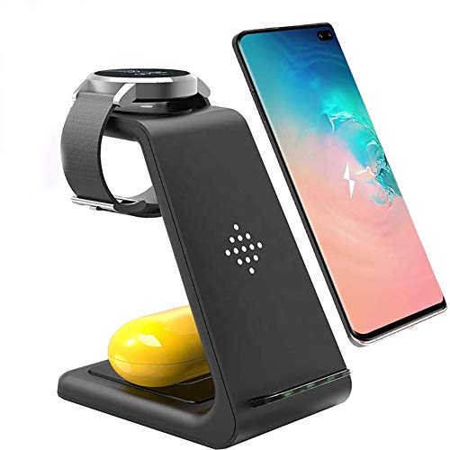  [AUSTRALIA] - 3 in 1 Wireless Charger for Samsung Galaxy S21, S20, S10, S8, Android, Smart Watch, and Bluetooth Headset - Qi Certified (Black) Black