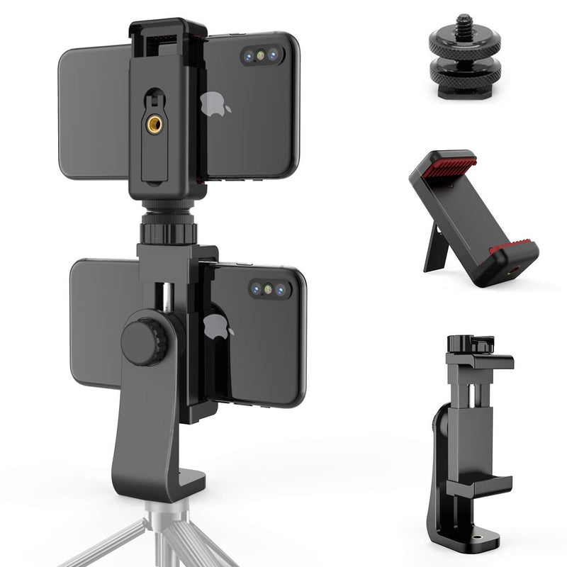  [AUSTRALIA] - Owine Universal Dual Cell Phone Tripod Mount Adapter Premium Smartphone Clamp, Compatible with iPhone,Samsung Galaxy,Note,Lg,All Smartphones Perfectly.Connects to Tripod, Monopod, Selfie Stick
