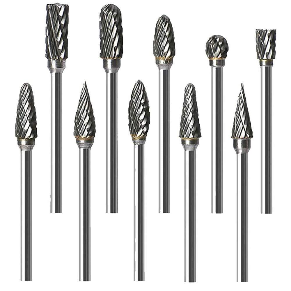 Double Cut Carbide Rotary Burr Set - Tungsten Steel Grinding Head 10 Pcs for Woodworking, Drilling, Metal Carving, Engraving, Polishing by ORAPXI Double Cut - LeoForward Australia