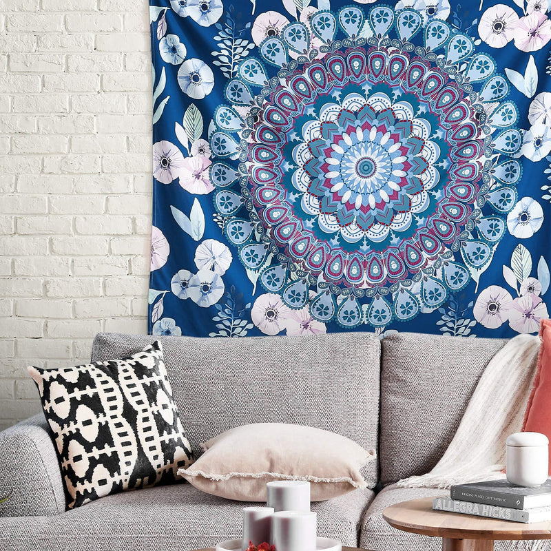  [AUSTRALIA] - Bedsure Mandala Tapestry Wall Hanging for Bedroom Aesthetic, Blue Tapestry, Throw Size(50x60Inches) Throw(50x60)