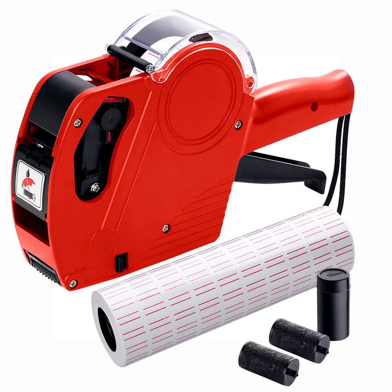 MX5500 Pricing Tag Gun with 5150 pcs White Label Gun Stickers & 3 Extra Inker Rollers, Pricing Label Gun, 8 Digits Retail Pricing Gun and Labels for Grocery Store, Food (Red) Red - LeoForward Australia