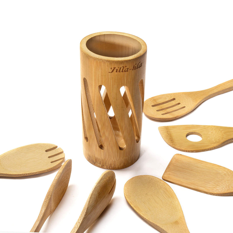 [AUSTRALIA] - Wooden Spoons for Cooking, 7Piese Set, Organic Bamboo Cooking Utensils, Nonstick Kitchen Utensil Set, Wooden Spoons & Spatula,Jilla-hla