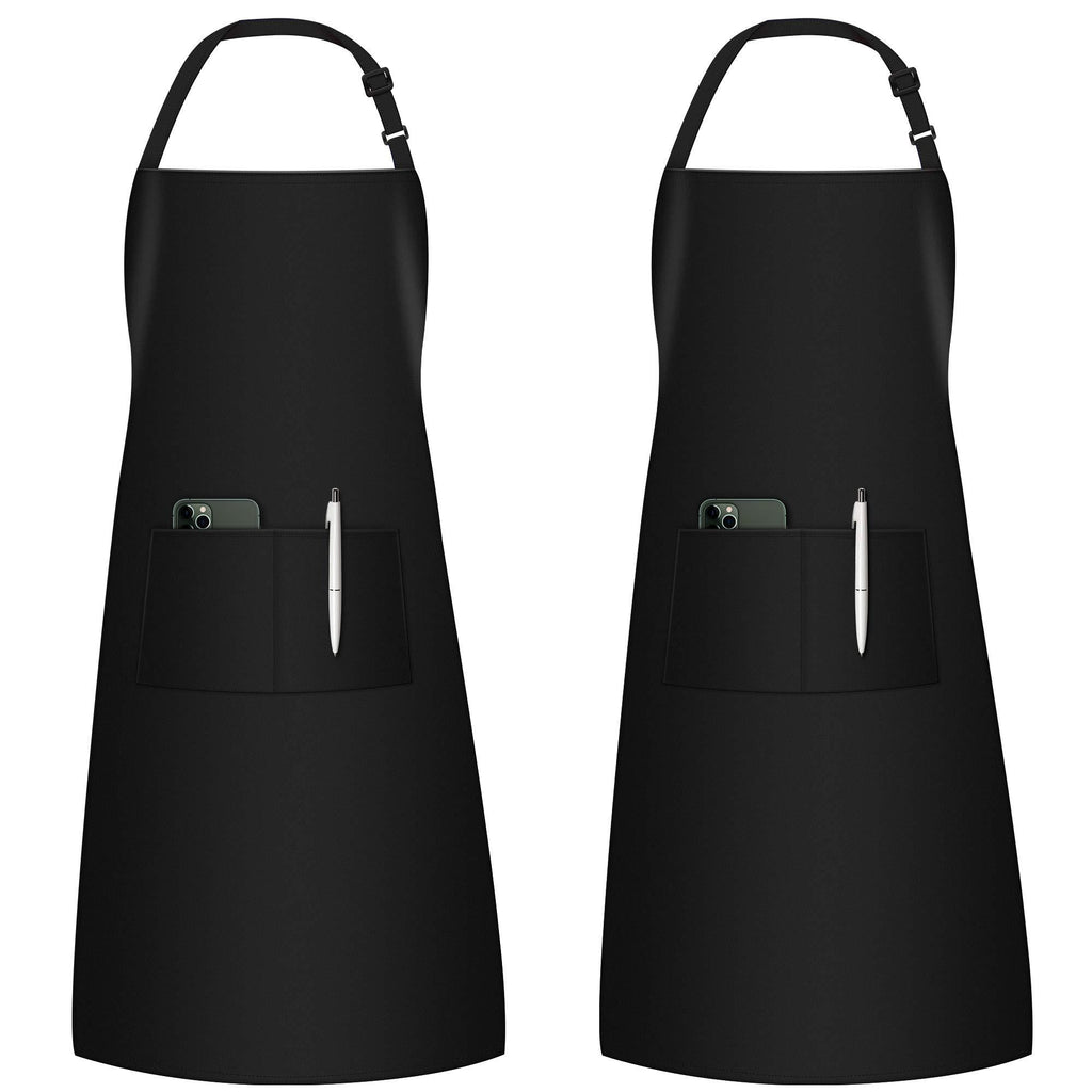  [AUSTRALIA] - InnoGear 2 Pack Adjustable Bib Aprons, Waterdrop Resistant Apron with 2 Pockets Cooking Kitchen Restaurant Aprons for BBQ Drawing, Women Men Chef (Black) Black