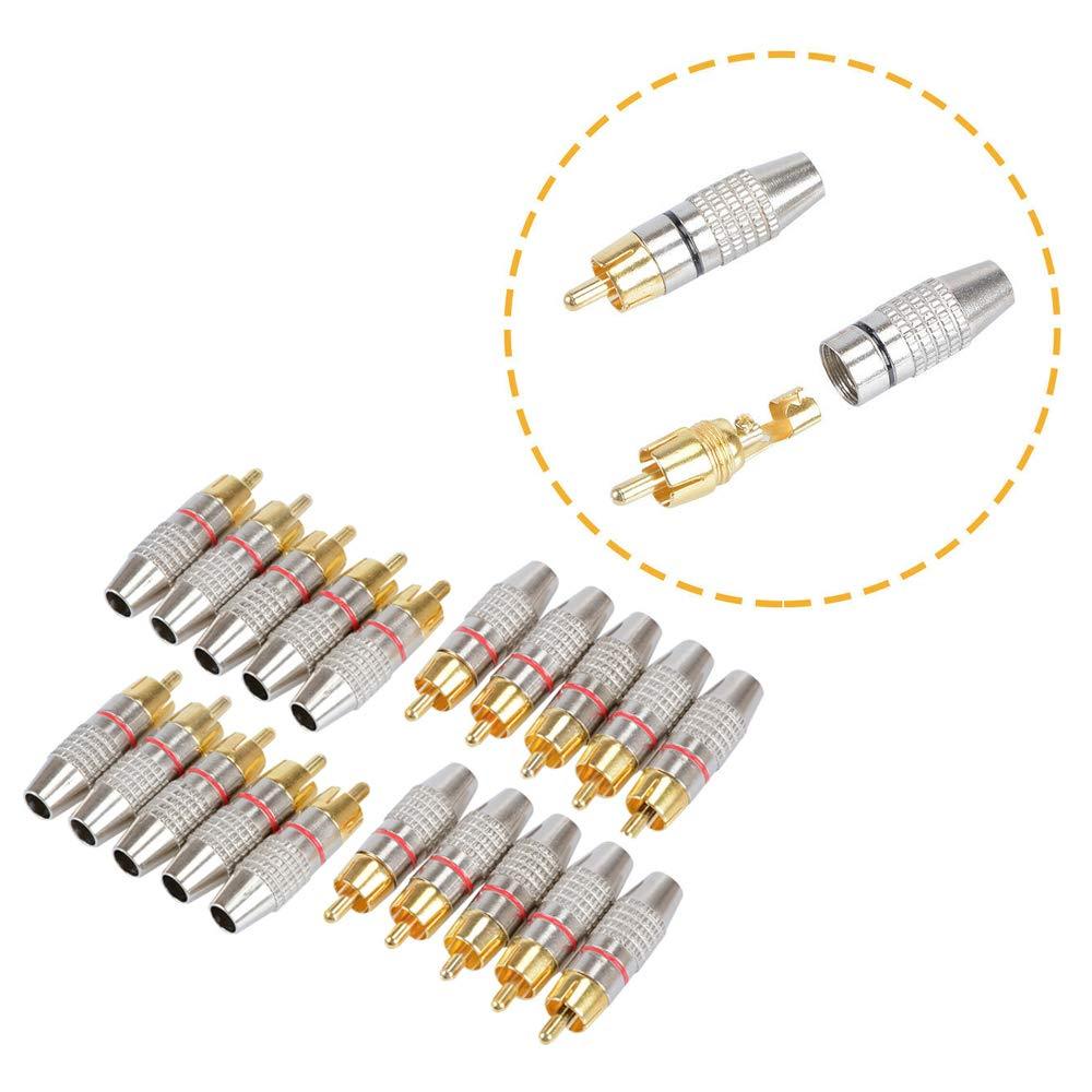 Wixine 20Pcs RCA Male Plug Adapter Solder Audio Video Phono Cable Connector Gold Plated - LeoForward Australia