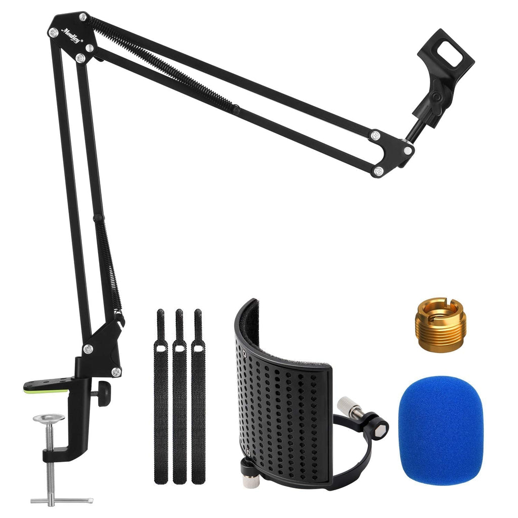  [AUSTRALIA] - Moukey Microphone Boom Arm, Adjustable Stable Mic Arm Set with U-shaped Pop Filter, 3/8" to 5/8" Screw Adapter, Mic Stand for Blue Yeti Snowball and Most Mics, Streaming Recording, Black Large