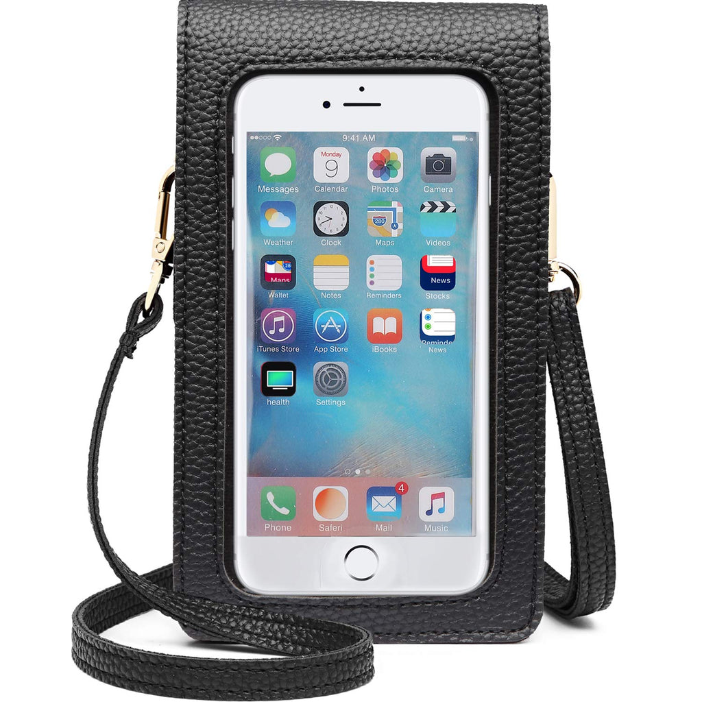  [AUSTRALIA] - Kingten Lightweight Leather Cell Phone Purse - Small Crossbody Bag Wristlet Purse with 2 Shoulder Straps for Women Black a