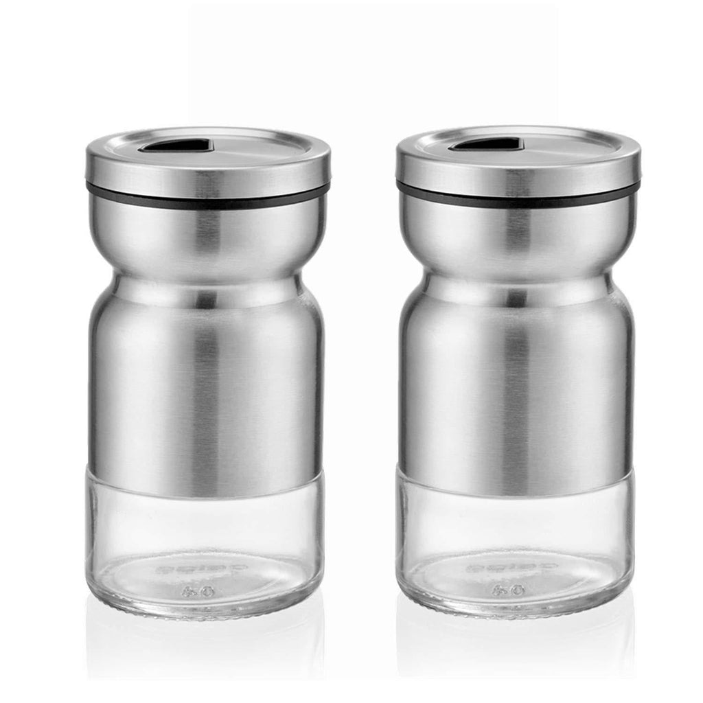  [AUSTRALIA] - IDEALCRAFT Salt and Pepper Shaker, 2 Pack Stainless Steel Shakers with Adjustable Pour holes, Silver