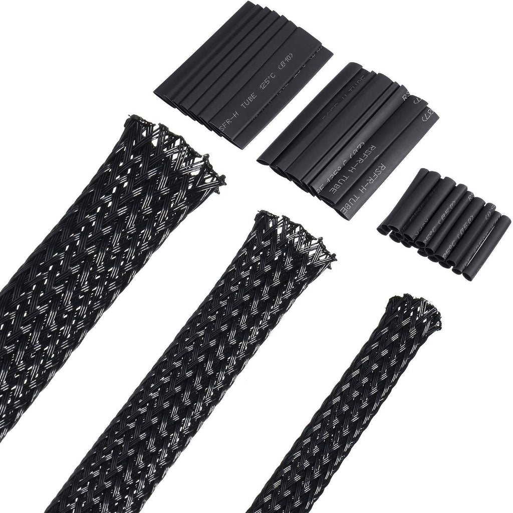 [AUSTRALIA] - 50ft PET Expandable Braided Cable Sleeve, Wire Sleeving with 127 Pieces Heat Shrink Tube for Audio Video and Other Home Device Cable Automotive Wire (1/2 Inch, 1/4 Inch, 3/8 Inch, Black) 1/2 Inch, 1/4 Inch, 3/8 Inch