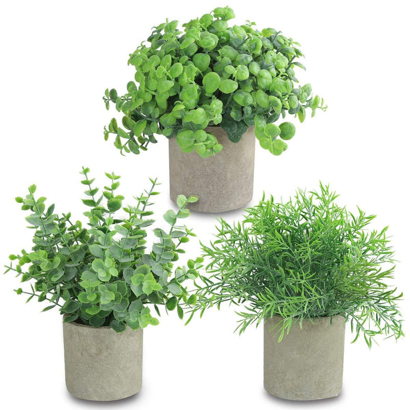  [AUSTRALIA] - Joyhalo 3 Pack Artificial Potted Plants－Faux Eucalyptus & Rosemary Greenery in Pots Small Houseplants for Indoor Tabletop Decor
