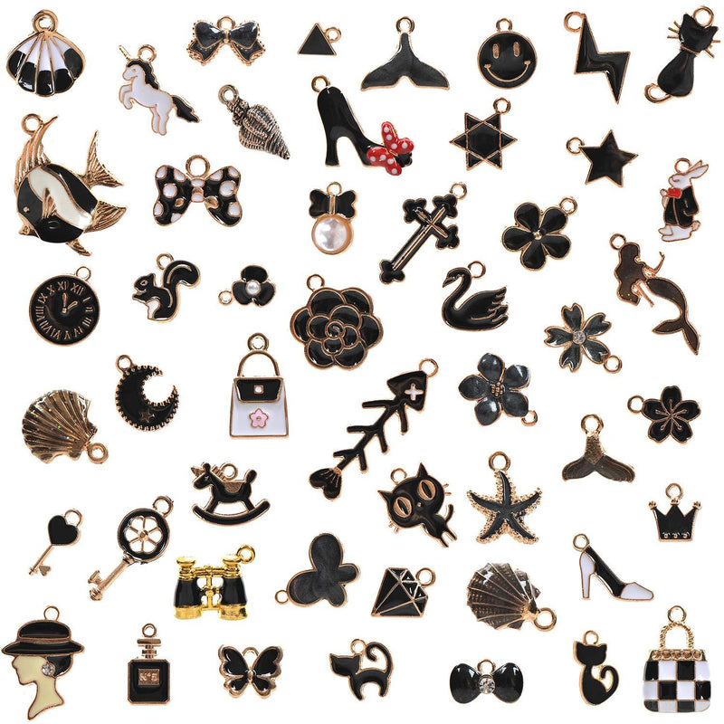 YUEAON 50pcs Enamel Charms for Jewelry Making Supplies Earring Bracelet Pendant Bangle Necklace Designer Keychain Bulk Lots Wholesale Black - LeoForward Australia