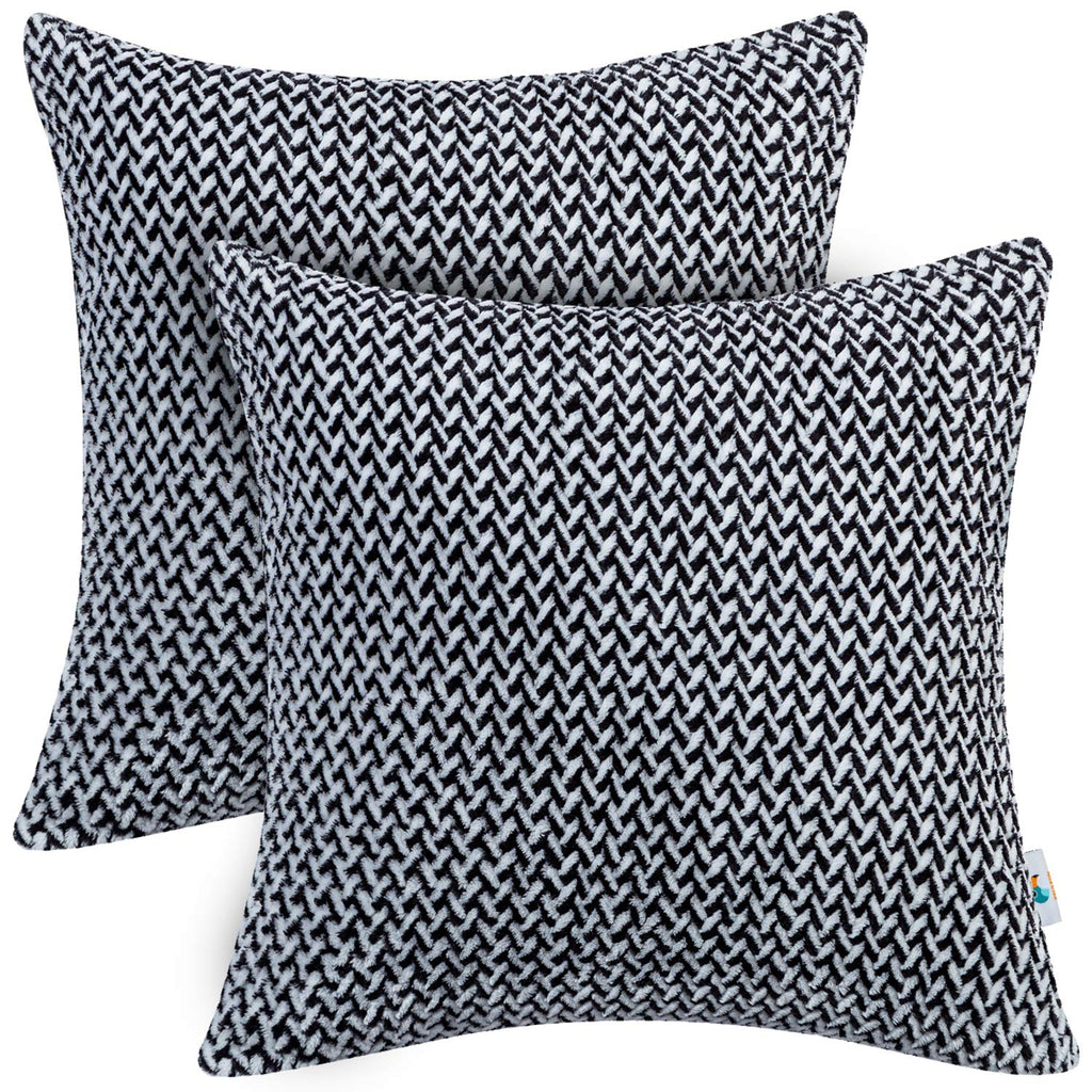  [AUSTRALIA] - PAULEON Throw Pillow Covers 18x18 – Black and White, Set of 2 – Fluffy Fiber - Decorative Cushion Cases – Perfect for Couch, Sofa, Bed, Accent Pillows 18"x18"