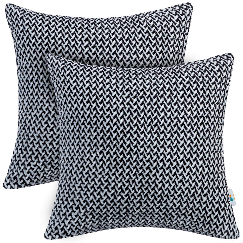  [AUSTRALIA] - PAULEON Throw Pillow Covers 18x18 – Black and White, Set of 2 – Fluffy Fiber - Decorative Cushion Cases – Perfect for Couch, Sofa, Bed, Accent Pillows 18"x18"