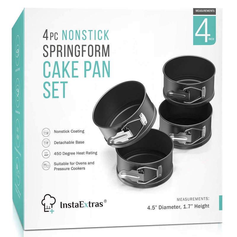  [AUSTRALIA] - 4-Inch Springform Cake Pan Set - Pack Of 4 4.5in Round Steel Baking Pans, Small Spring Form Nonstick Tin With Leakproof Removable Metal Bottom For Four Inch Smash Cake, Individual Pie, Mini Cheesecake 4" Cake Pans - 4 Pack