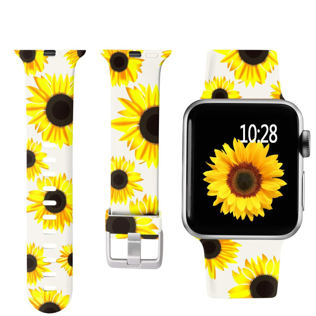  [AUSTRALIA] - Laffav Compatible with Apple Watch Band 41mm 40mm 38mm 45mm 44mm 42mm for Women Men, Soft Silicone Sport Pattern Replacement Strap Compatible with iWatch SE Series 7 & Series 6 5 4 3 2 1 Big Sunflower 38/40/41MM S/M