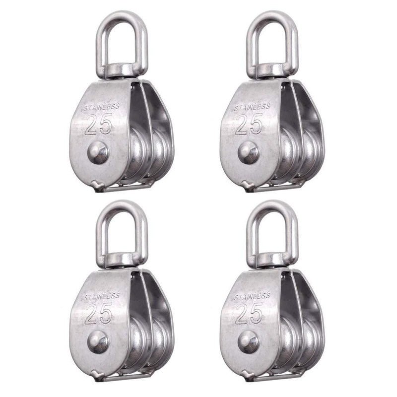 Rocaris 4 Pack M25 Double Pulley Block Stainless Steel 304 Wire Rope Crane Double Wheel Swivel Lifting Rope Pulley Block - LeoForward Australia