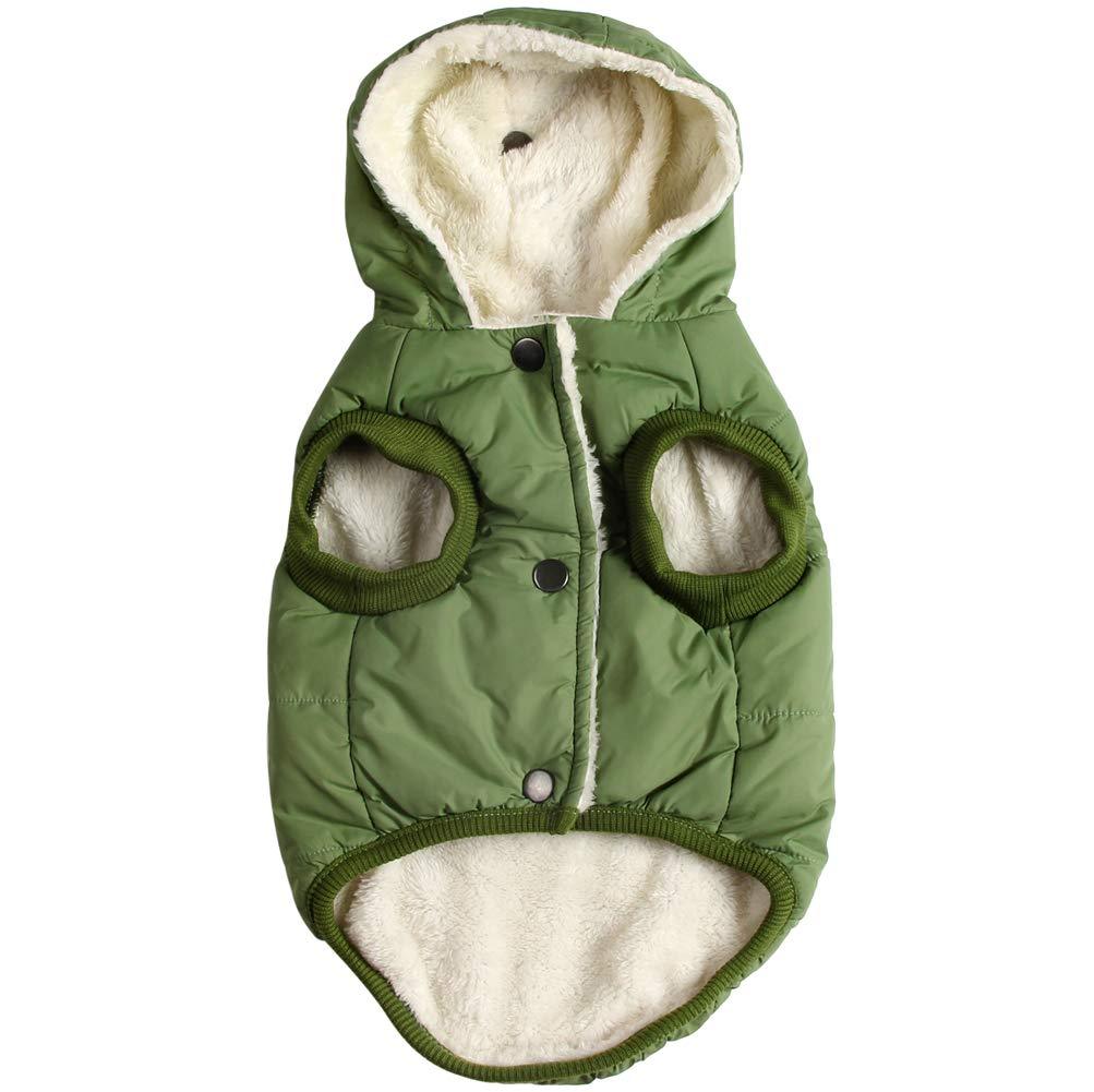 Vecomfy Fleece Lining Extra Warm Dog Hoodie in Winter,Small Dog Jacket Puppy Coats with Hooded Green XS X-Small - LeoForward Australia