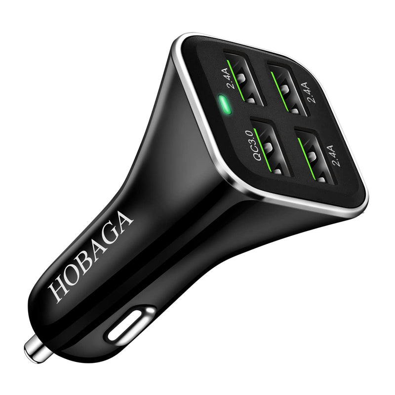  [AUSTRALIA] - USB Car Charger Adapter, QC 3.0 Fast car Charger, 4-Port Multi 9.6 Amp 48W Rapid Car Charger Compatible with iPhone 13/12/11 Pro Max, Samsung Galaxy S20 Ultra/Note20, LG, Pixel and More. 1black