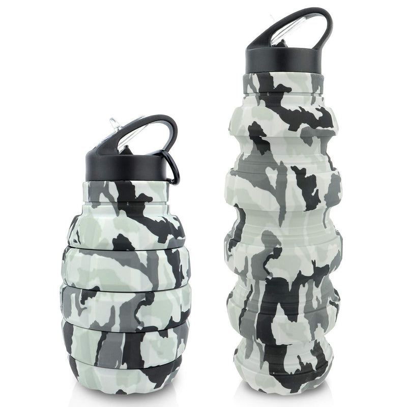  [AUSTRALIA] - know Collapsible Travel Water Bottle18oz, Reuseable BPA Free Silicone Foldable Water Bottles for Gym Camping Hiking, Portable Leak Proof Sports Water Bottle with Carabiner Camo